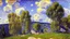 Placeholder: Big rocks, trees, clouds, alfred sisley impressionism painting