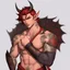 Placeholder: A Young Adult Male. A unique blend of Wood Elf and Red Tiefling features. His handsome face contrasts with the Yakuza dragon tattoos that completly cover his back, arms, and legs. He is wearing a torn coat. A physique that is strong and well-built, resembling a Fighter.