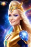 Placeholder: cosmic woman angels smile,admiral high commander from the future, one fine whole face, crystalline skin, expressive blue eyes,rainbow, smiling lips, very nice smile, costume rainbow pleiadian, Beautiful tall woman pleiadian Galactic commander, ship, perfect datailed golden galactic suit, high rank, long blond hair, hand whit five perfect detailed finger, amazing big blue eyes, smilling mouth, high drfinition lips, cosmic happiness, bright colors rainbow, blue, pink, gold, jewels, realist,8k