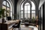 Placeholder: cozy home office with two arched windows in a modern townhouse