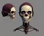 Placeholder: skeleton thinking helmet, wearing clamp tool hat head, archive