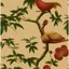 Placeholder: Vintage European chinoiserie wallpaper with dodo bird and oak leaf branches