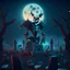 Placeholder: robot devil bones dwon moon in graveyard 8k