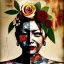 Placeholder: an abstract painting of rusted metal and flowers, beautiful smiling fullbody Yakuza Woman portrait, with fullbody japanese realistic tattoes, realistic,rust, scaffolding, iron cladding, decay, mixed media, textured, anatomically correct, beautiful perfect face, sharp focus, highly detailed by Johannes Vermeer 8k