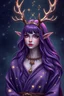 Placeholder: Eldarin astral female Druid with purple hair with antlers and a starry robe light purple skin constellations autumn color clothes