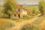 Placeholder: sunny day, mountains, trees, dirt road, flowers, spring, countryside, adobe house, friedrich eckenfelder and hans am ende impressionism paintings