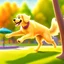 Placeholder: Pixar Disney Style, Create a realistic image of a golden retriever playing in a park, focusing on vibrant colors and a realistic environment.