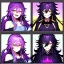 Placeholder: Clear focus, 8k, beautiful lighting, vibrant colors, girl, purple long hair, vibrant golden eyes, messy hair, hair in between the eyes, angry, laughing,