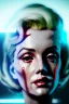 Placeholder: Ultra Realistic image, portrait, blonde woman, sweet Marylin Monroe face, perfect iris, glow eyes, glow makeup. Cyborg, Cyberpunk style, latex coat, fog, rain, soft color, highly detailed, unreal engine 5, ray tracing, RTX, lumen lighting, ultra detail, volumetric lighting, 3d, finely drawn, high definition, high resolution.