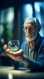 Placeholder: portrait of confused old man holding a glass bowl in glass nursery studying his own fingers, bokeh like f/0.8, tilt-shift lens 8k, high detail, smooth render, down-light, unreal engine, prize winning