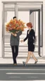 Placeholder: An image of a man holding a bouquet of flowers as he walks towards a woman. --auto --s2