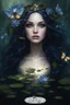 Placeholder: Blue Water lilies Dark blue long hair Dark Fairy princess rapunzel hair queen crown butterflies dragonflies fireflies elven tiara flowers fairy wings saphire