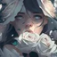 Placeholder: Pictures of a beautiful girl with a with background holding white roses covering her face Like from a cartoon movie, digital art, anime, 4k, full details, high resolution