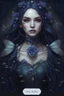 Placeholder: Dark blue hair, Water lilies long hair lotus night Fairy princess rapunzel hair queen crown dragonflies fireflies elven tiara flowers fairy wings gothic dark blue