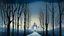 Placeholder: A dreamlike, surrealistic scene in the style of Paul Delvaux, set against a soft, gradient blue background that evokes a sense of twilight, with subtle, golden undertones, featuring a prominent, misty, moonlit landscape in the distance, with slender, gothic-inspired trees, their branches like nature's own cathedral, while in the foreground, a scattering of statuesque, nude female figures, their skin a smooth, creamy pale, their features delicate, enigmatic, and slightly melancholic, gazing away