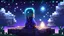 Placeholder: Minecraft Character, minecraft theme, purple starry sky, meditating, aesthetic, facing back, wearing gown, chinese theme, video game style