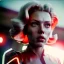 Placeholder: Ultra Realistic retro sci-fi movie burst Supermarket parking scene, 1960 year, waist up view portrait, blonde woman, sweet scarlet Johansson face, perfect iris, glow eyes, face makeup, tight latex coat; many panic people looking, Retro sci-fi style, soft color, highly detailed, unreal engine 5, ray tracing, RTX, lumen lighting, ultra detail, volumetric lighting, 3d, finely drawn, high definition, high resolution.