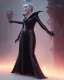 Placeholder: old evil queen in black leather gown, femme fatale, volouptous, busty, cleavage, angry, emperious, 8k resolution concept art portrait by Greg Rutkowski,