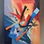 Placeholder: A painting consisting of abstract shapes in three different colors. Brush Strokes. Sloppy, non-realistic. 3 dimensional. Depth. three dimensional