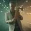 Placeholder: A portrait of a man playing saxophone, blade runner, kiefer sutherland, sebastian vettel, low key lighting, volumetric light, digital art, highly detailed, fine detail, intricate, ornate, complex, octane render, unreal engine, photorealistic