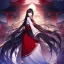 Placeholder: Clear focus,High resolution,8k, Beatiful Lighting, black long fluffy hair, long fluffy bangs, purple eyes, wearing a miko outfit