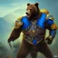 Placeholder: An angry bear warrior in blue and gold armor, background of Inka jungle, high detail, smooth, realistic, digital illustration, Artstation, artgerm,