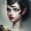 Placeholder: girl, cute, beautiful, godness face, heterochromia, red lips, black hair, steam punk, close up portrait by Greg Rutkowski