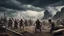 Placeholder: Hyper Realistic Prehistoric War-Sequence with soldiers fighting & antique-war-weapons at dark cloudy sky with dramatic & cinematic Ambiance