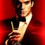 Placeholder: portrait of henry cavill as james bond, drinking a martini, red and golden, cinematic, noir, hd, 4k