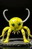 Placeholder: A pale greenish yellow lightning elemental spider designed in Maori sculptures painted by Joan Miro