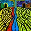 Placeholder: two roads diverged , art, oil colors, bright, keith haring, picasso, masterpiece