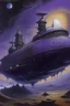 Placeholder: A purple haunted spaceship with ghostly music notes painted by Caspar David Friedrich