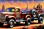 Placeholder: a true-to-life 1946 Dodge Power Wagon, classic wheels, centered, intricate, extreme detailed, photorealism, center view, city background, pivot on dodge, pen and color marker painting by cheryl kelley