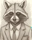Placeholder: rugged, disheveled raccoon in a suit and tie, pencil drawing, emphasize realism, Walt Disney style, vintage, mischievous