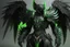 Placeholder: armadura negra y verde de alas de angel luchando con bestias