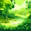 Placeholder: Abstract illustration of a garden with a lake. Colors are light green and yellow. Some parts of image are very out of focus. Heavy grain texture.