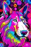 Placeholder: pink Collie in percy jackson style , fun colorfull, psychedelic