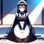 Placeholder: Clear focus, 8k, high quality, detailed, beautiful lighting, vibrant colors, black long hair, vibrant red eyes, girl, kneeling, maid,