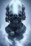 Placeholder: All Black british soldier, ghost, wearing high tech skull mask, white smoke, dark, rage, sorrow, high definition, ultra 8 k, volumetric lighting, blue fire, fog