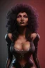 Placeholder: Pam Grier as evil queen in black leather, leather, busty, cleavage, angry, stern look. character design by cory loftis, fenghua zhong, ryohei hase, ismail inceoglu and ruan jia. unreal engine 5, artistic lighting, highly detailed, photorealistic, fantasy