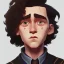 Placeholder: Portrait of a 9 year old wizard boy with big lips and curly hair Nick Harris style