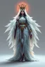 Placeholder: good low poly meerman priest woman with long fur all over her entire body and bright aura