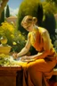 Placeholder: Neoclassicism woman working in the garden painting yellow realistic cote d'azur