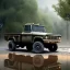 Placeholder: photorealistic shot, muddy military toy truck, monotone color palette, sharp focus, puddle reflection, tire water splash, refraction, mist on the horizon, shadowcast, detailed and intricate, cinematic composition, micro, tilt shift photography