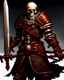 Placeholder: tabletop RPG skeleton warrior with sword and shield and rusted chainmail rpg art no background