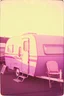 Placeholder: Vintage polaroid of Hippie caravan,purple