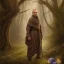 Placeholder: brown robed monk in the forest