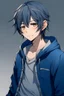 Placeholder: dark blue haired firm anime boy in a jean jacket