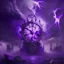 Placeholder: A violet Hardstyle time Travel clock in hell with lightnings, electric power and dust