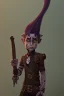 Placeholder: goblin holding an axe beside tall buildings in a steampunk style